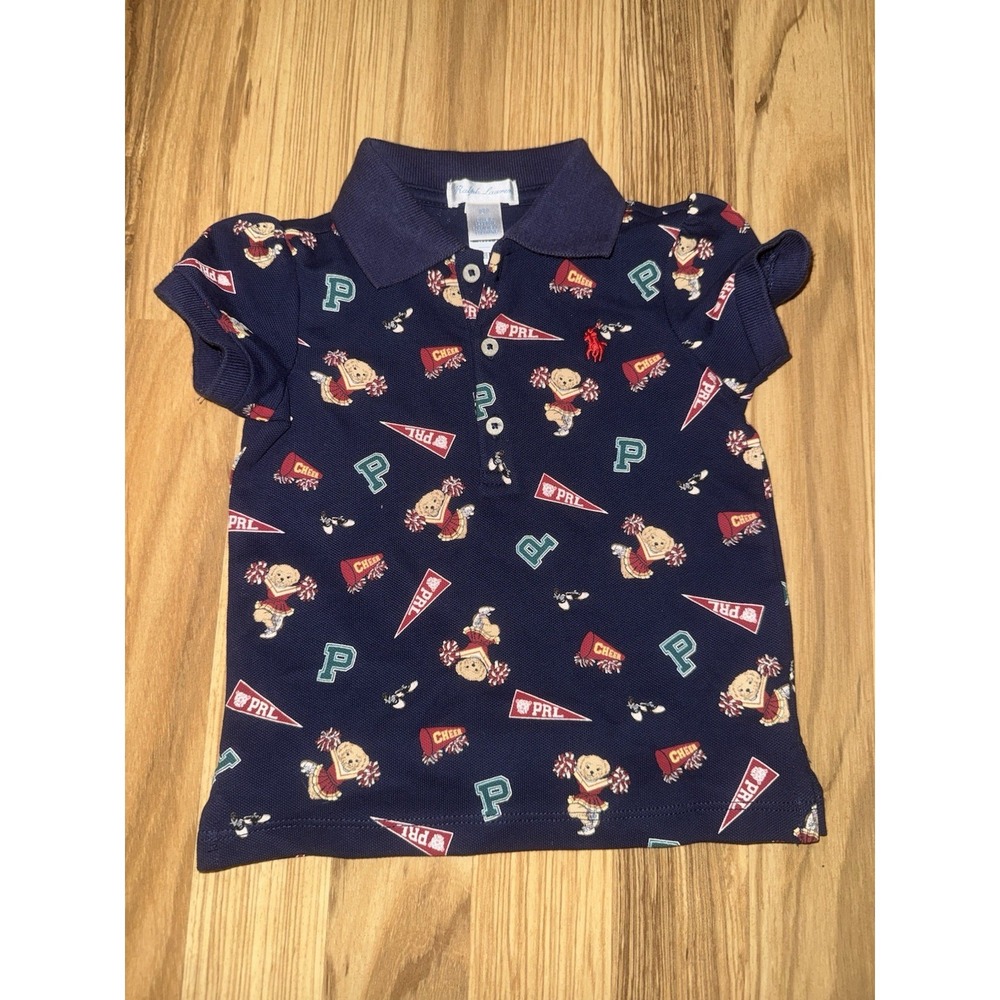 Polo Ralph Lauren 2T Cheerleader Cheer Monogram Bear‎ Print Polo Shirt
